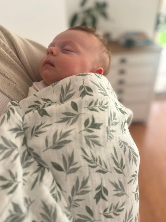 Cotton Muslin Swaddle - Green Leaf