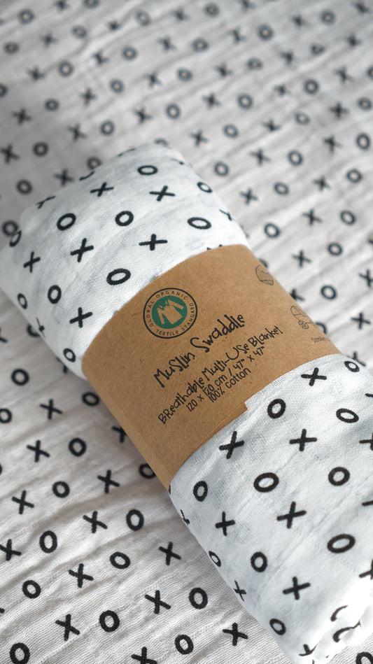 Cotton Muslin Swaddle - Hugs & Kisses (limited edition vintage print)
