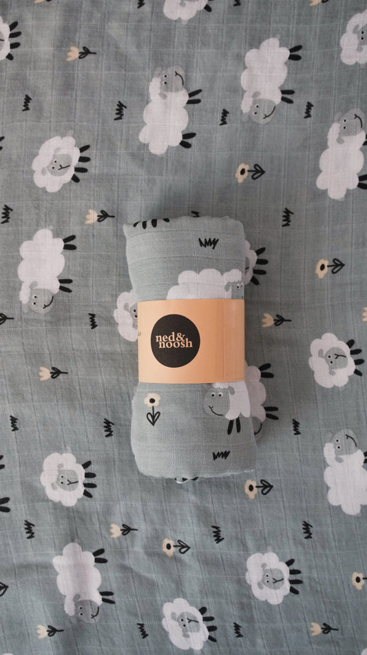 Bamboo Cotton Muslin Swaddle - Happy Sheep