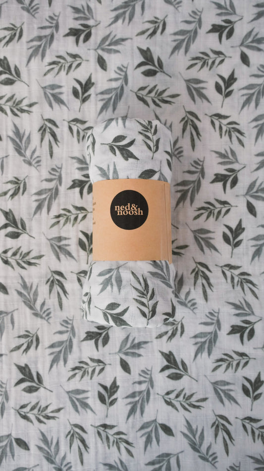 Cotton Muslin Swaddle - Green Leaf