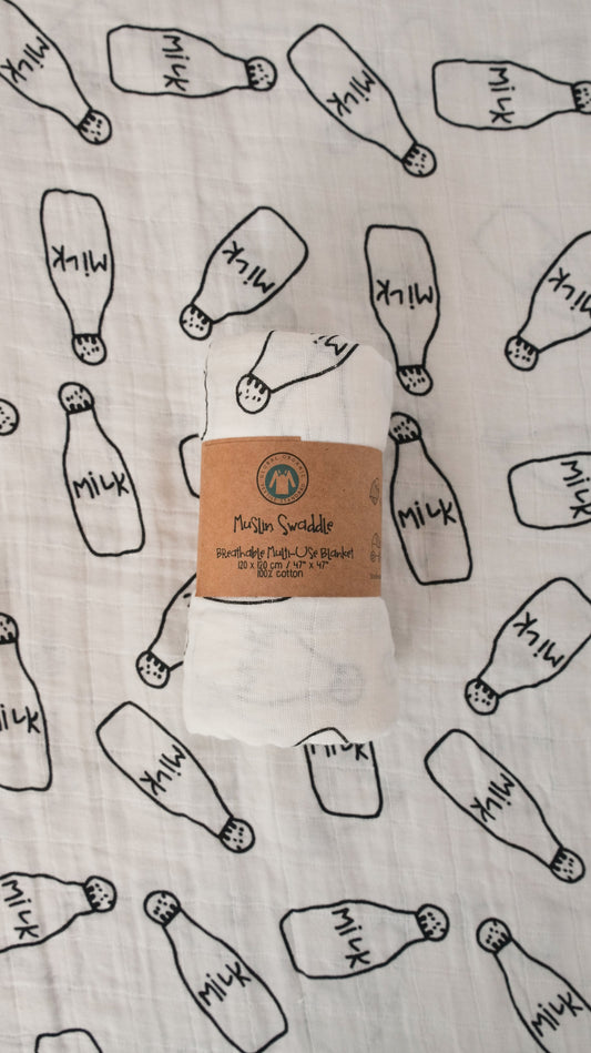 Cotton Muslin Swaddle - Milk Bottles (limited edition vintage print)