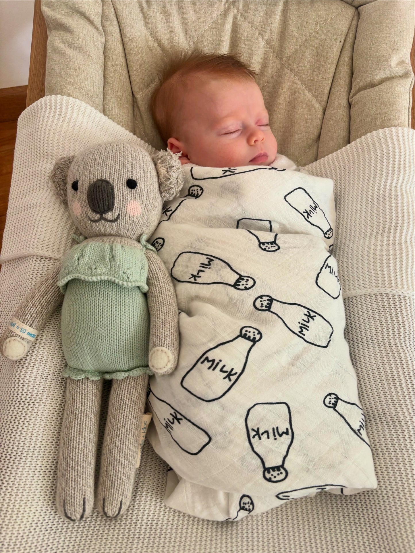 Cotton Muslin Swaddle - Milk Bottles