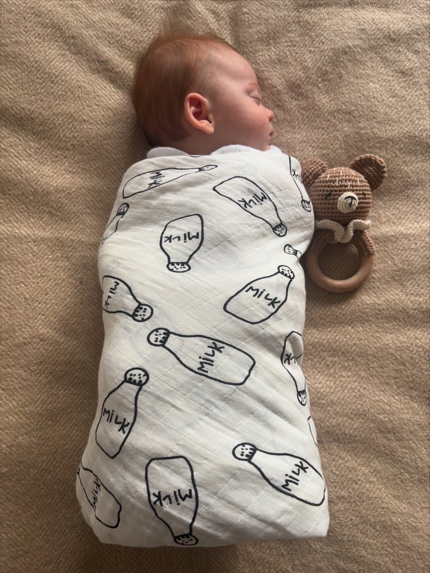 Cotton Muslin Swaddle - Milk Bottles