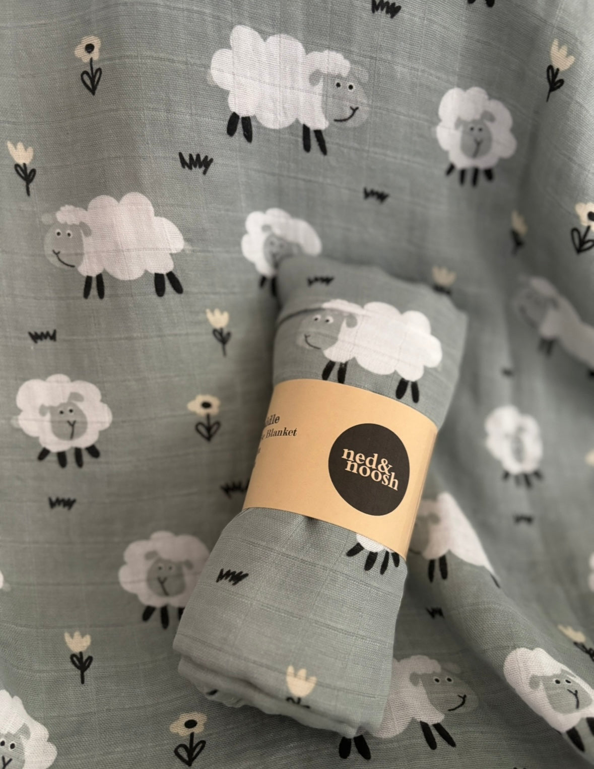 Bamboo Cotton Muslin Swaddle - Happy Sheep