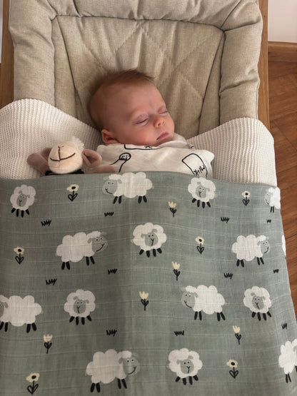 Bamboo Cotton Muslin Swaddle - Happy Sheep