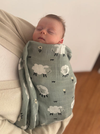 Bamboo Cotton Muslin Swaddle - Happy Sheep